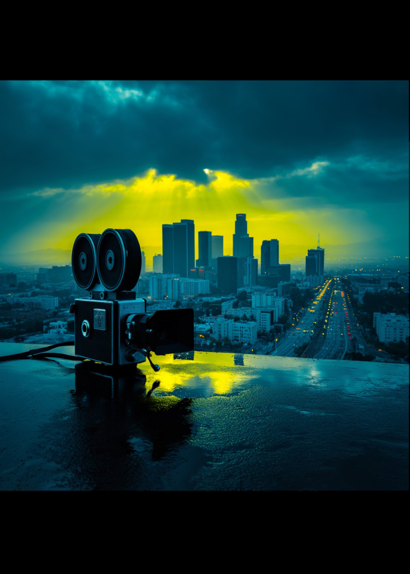 Film camera overlooking Los Angeles