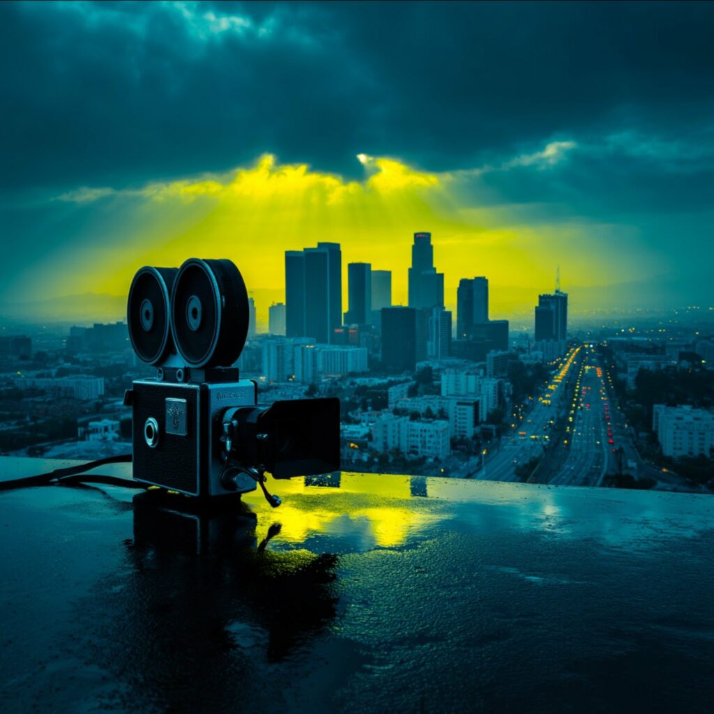 Film camera overlooking Los Angeles